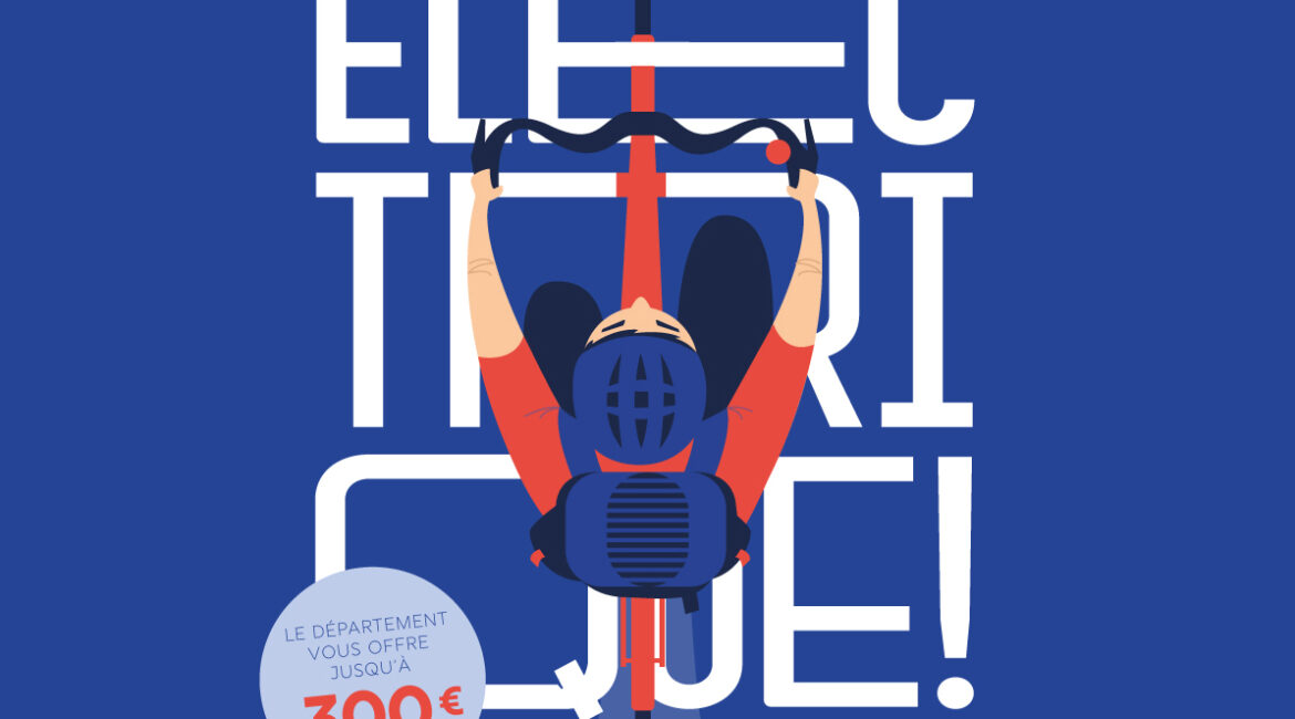 Poster avec l'inscription "Passez à l'électrique", pour la campagne Mayennaise